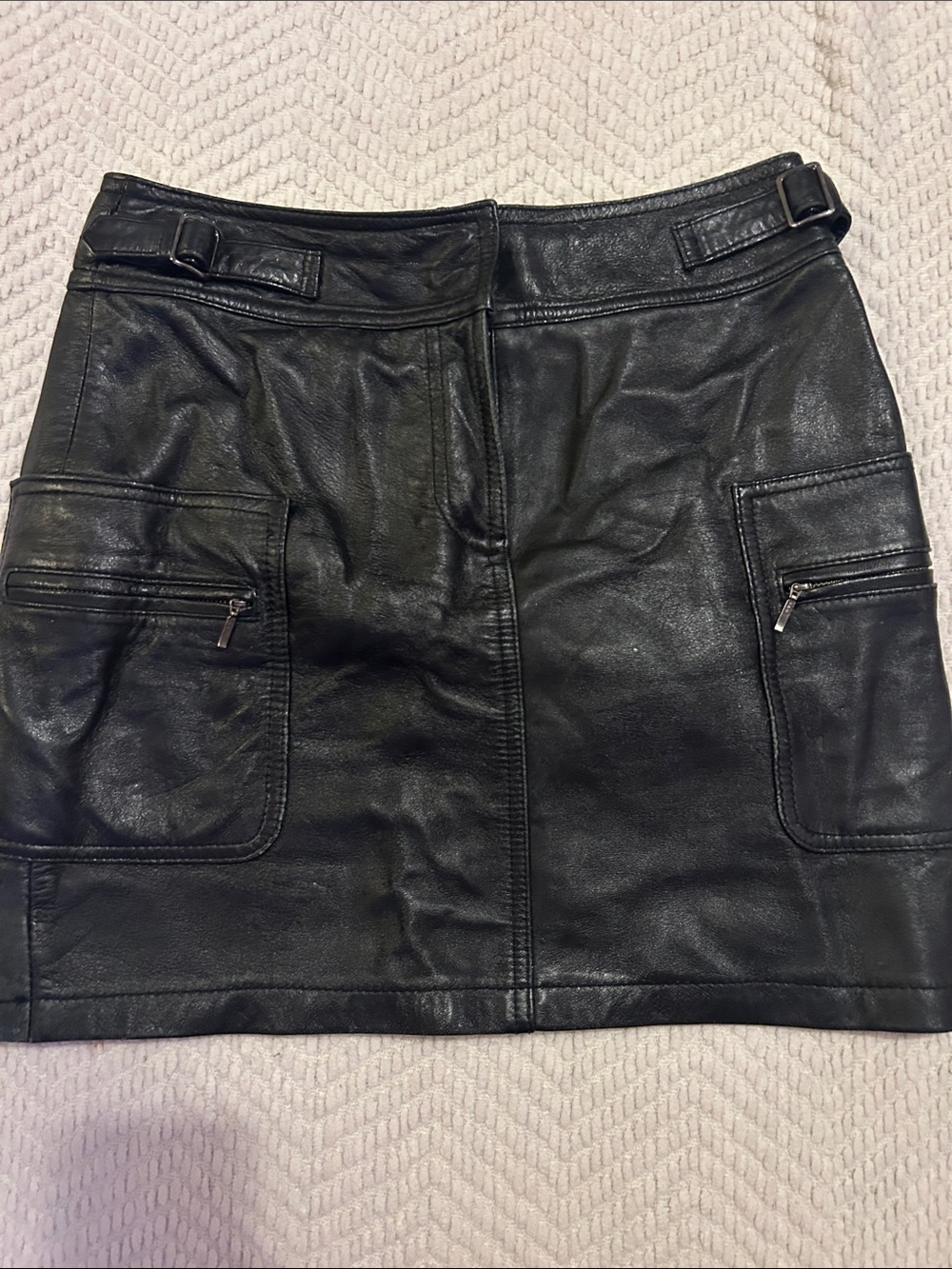 Vintage Black Leather Cargo Mini Skirt